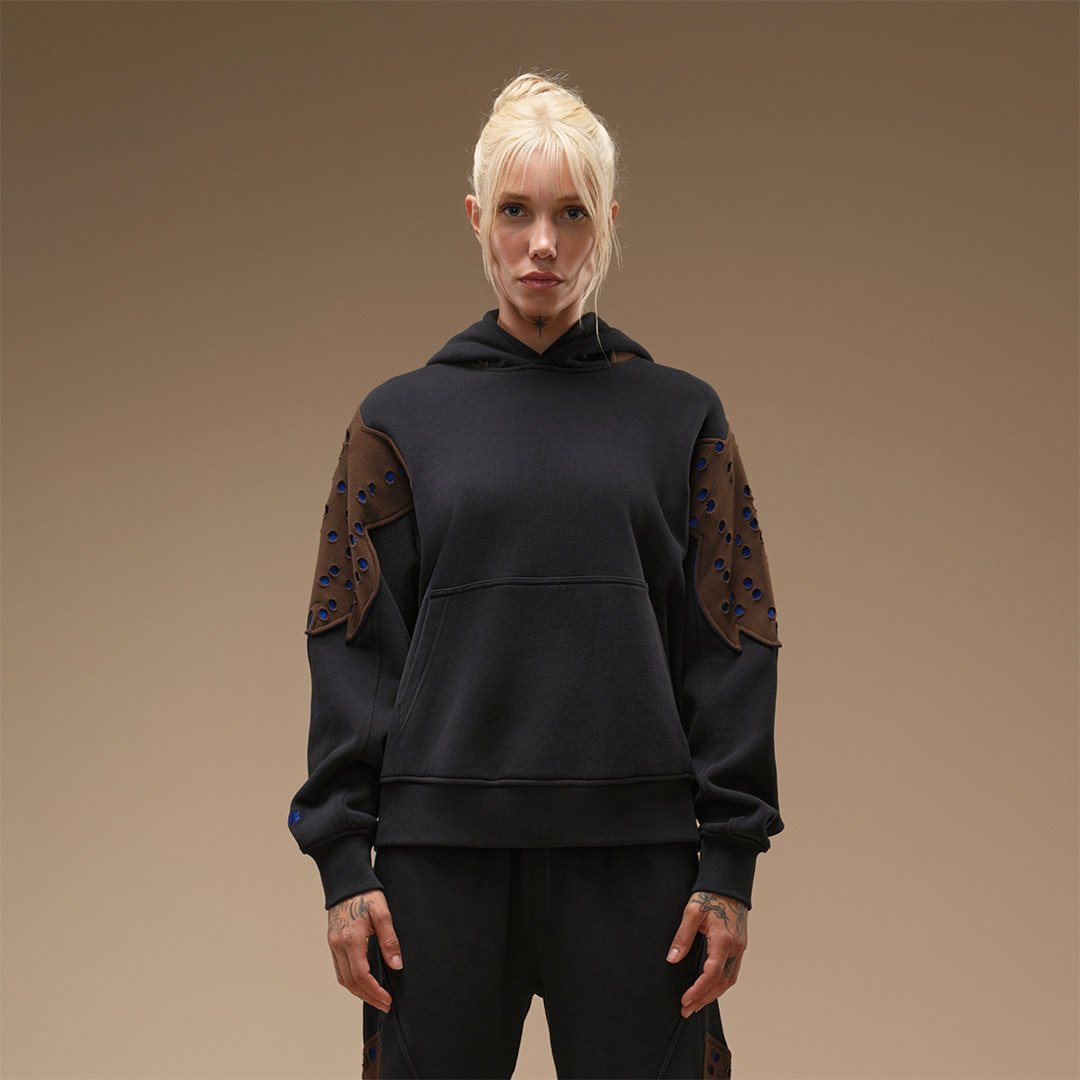Perferated Hoodie Black/Brown